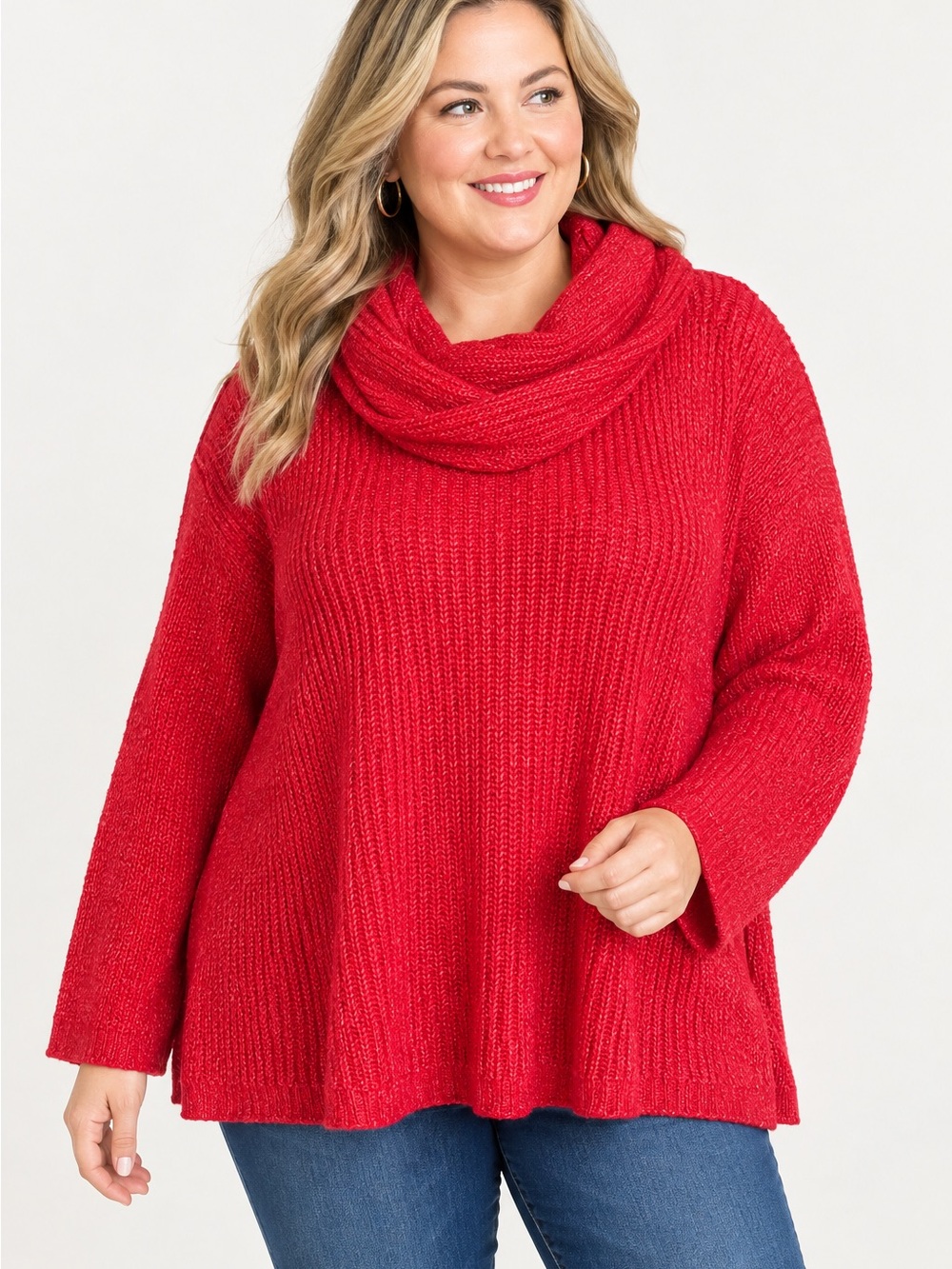 Cozy Red Cowl Neck Plus Size Sweater